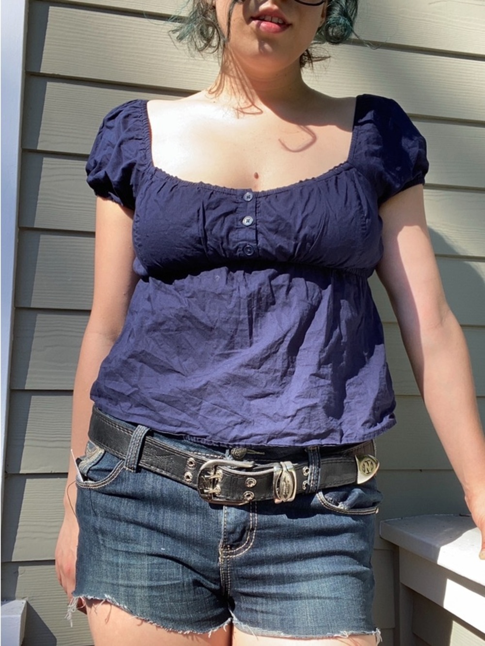 Hollister Navy Babydoll Puff Sleeve Top